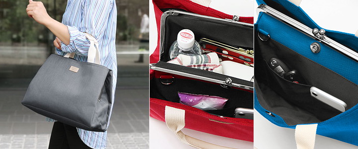 がま口台形トートバッグ