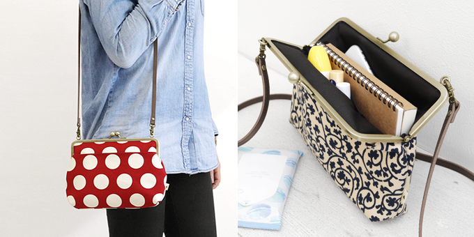 ポケット付きがま口スクエアポシェット