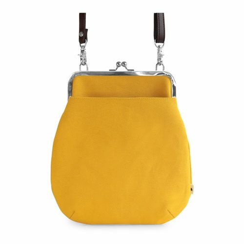 在庫商品】ポケット付きがま口フラットショルダーバッグ【帆布・綿布