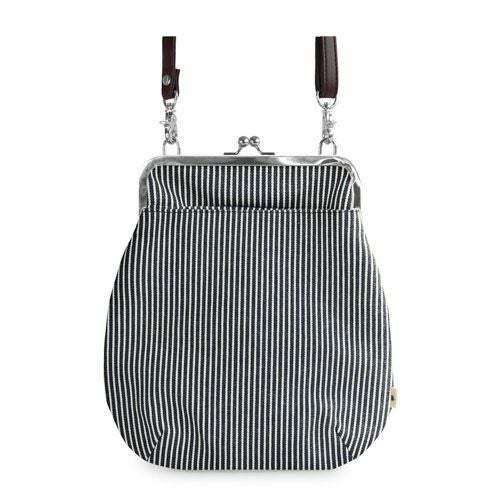 在庫商品】ポケット付きがま口フラットショルダーバッグ【帆布・綿布