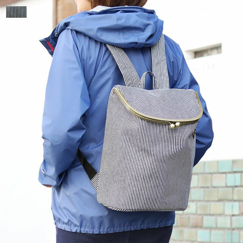 AYANOKOJI がま口 リュック大 綿布ヒッコリー 楽天市場】【受注生産品】がま口リュック（大）【帆布・綿布（アソート リュック・バックパック