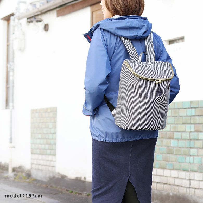 受注生産品】がま口SHOIKOリュック【綿布・ヒッコリー】 | がま口の