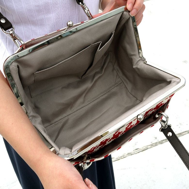 受注生産品】TAWARA型がま口ボストンバッグ【帆布・バードチェック