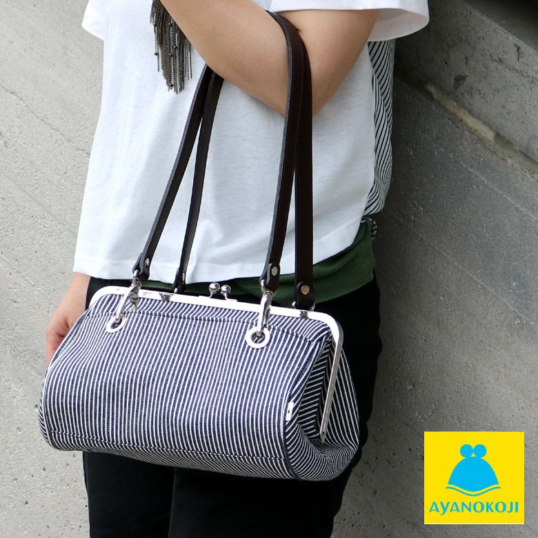 受注生産品】TAWARA型がま口ボストンバッグ【ヒッコリー】 | がま口の