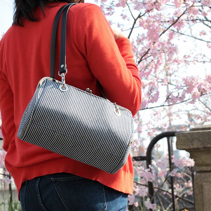 受注生産品】TAWARA型がま口ボストンバッグ【ヒッコリー】 | がま口の