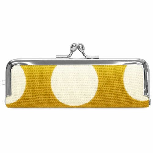 がま口印鑑ケース【帆布・唐草/水玉】でかドット柄 山吹×白