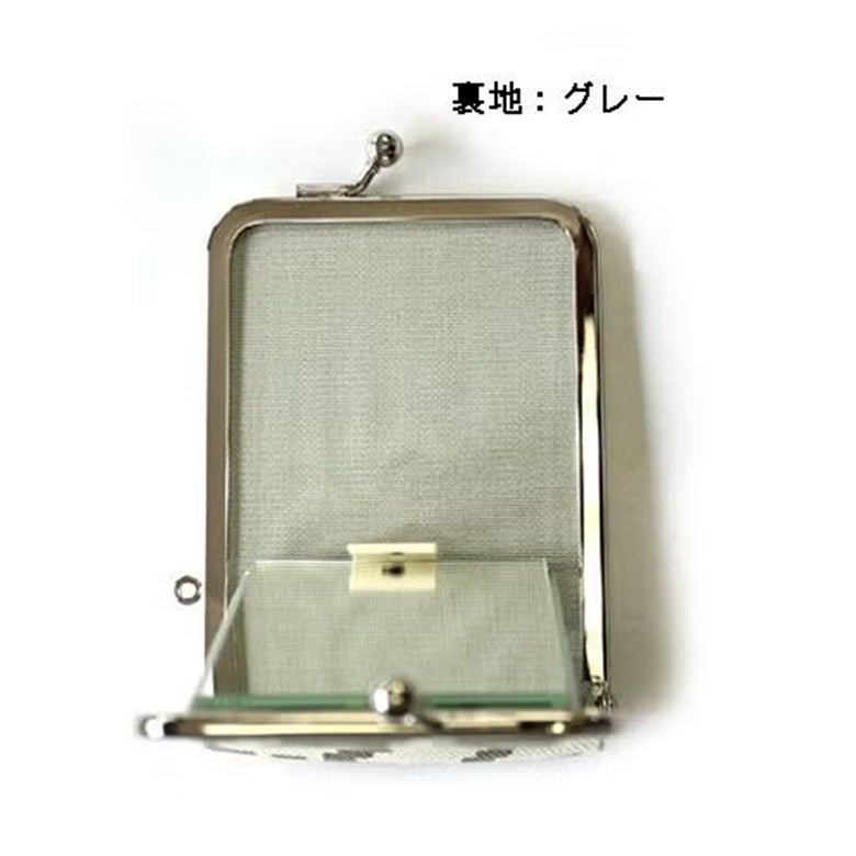 がま口立て鏡（小）【帆布・バードチェック】裏地