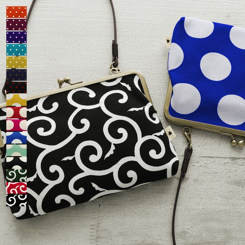 在庫商品】がま口手帳ケース【帆布・唐草/水玉】 [M便 1/2] | がま口の