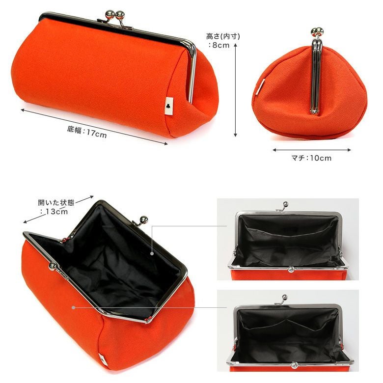 受注生産品】TAWARA型がま口コスメポーチ（大）【帆布・唐草/水玉】 [M