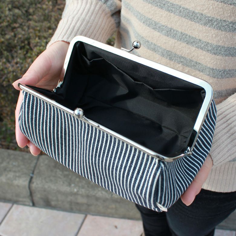 受注生産品】TAWARA型がま口コスメポーチ（大）【綿布・ヒッコリー