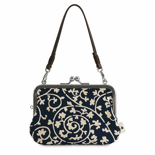 革ヒモ付き手提げがま口財布【帆布・蛸唐草】