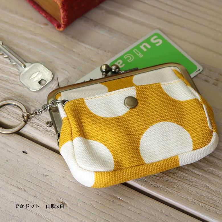 在庫商品】がま口オールインワンケース【帆布・唐草/水玉】 [M便 1/4