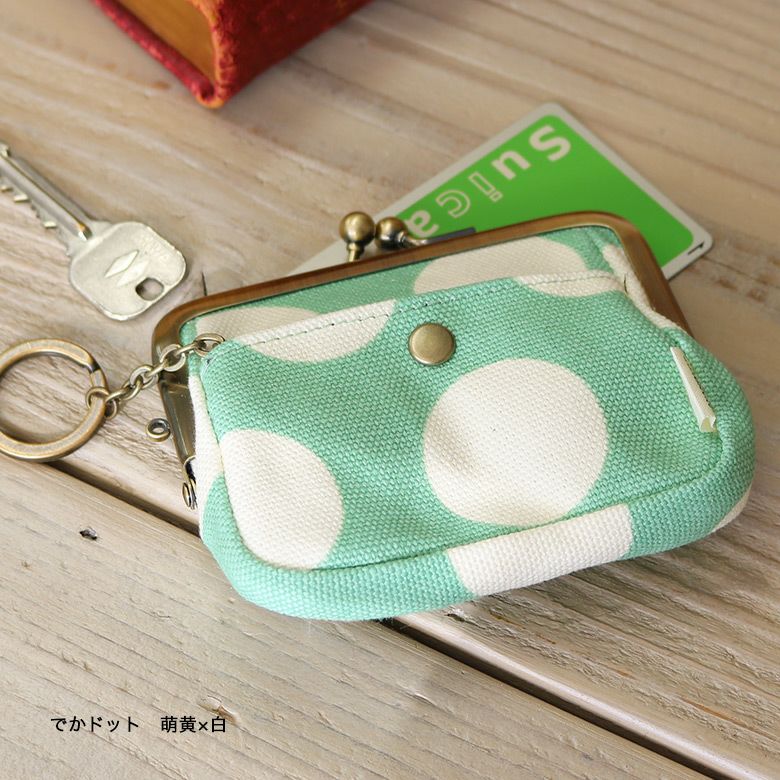 在庫商品】がま口オールインワンケース【帆布・唐草/水玉】 [M便 1/4