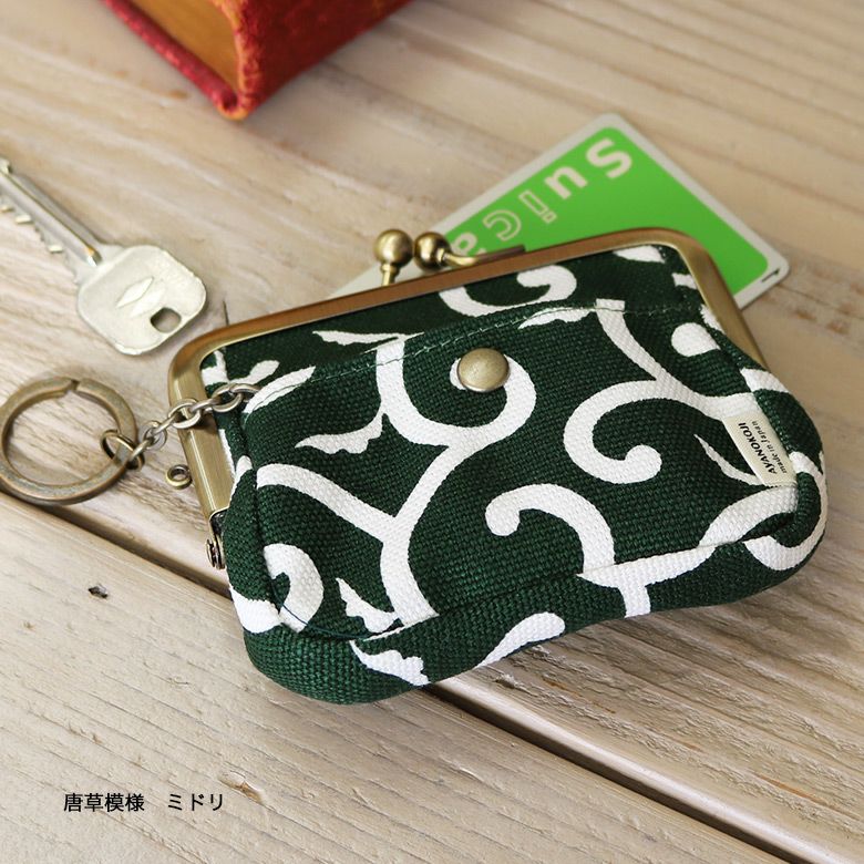 在庫商品】がま口オールインワンケース【帆布・唐草/水玉】 [M便 1/4