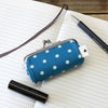 TAWARA型がま口コインケース【帆布・唐草/水玉】水玉　浅葱×白
