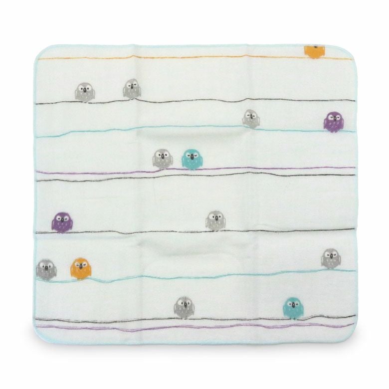 ガーゼ＆タオルのハンカチ【福ふくろう】　全体