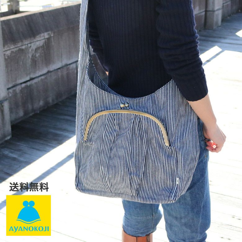 受注生産品】縦型がま口ボディバッグ【帆布・唐草/水玉】 | がま口の