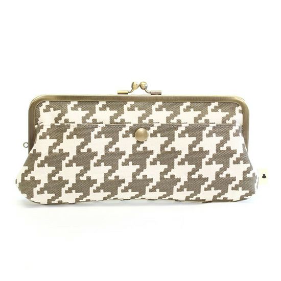 角丸親子がま口長財布【帆布・バードチェック】グレー