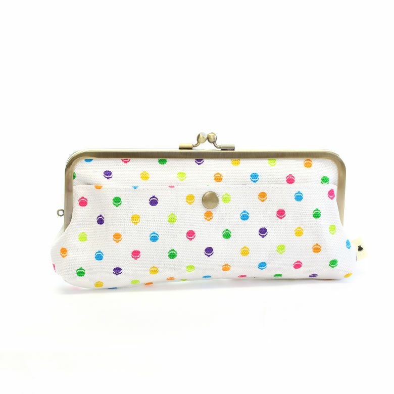 角丸親子がま口長財布【帆布・がまドット柄】ホワイト