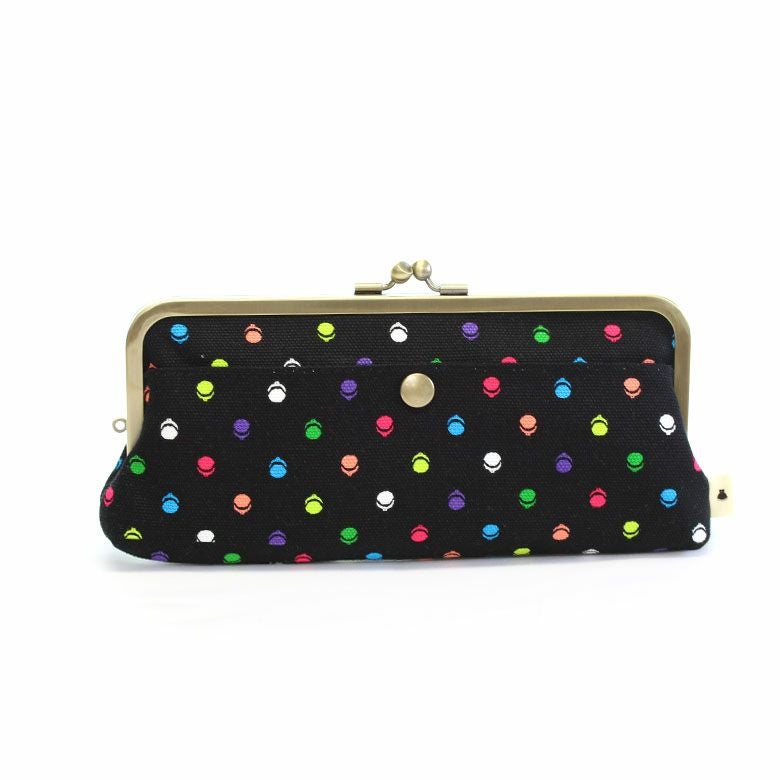 角丸親子がま口長財布【帆布・がまドット柄】ブラック