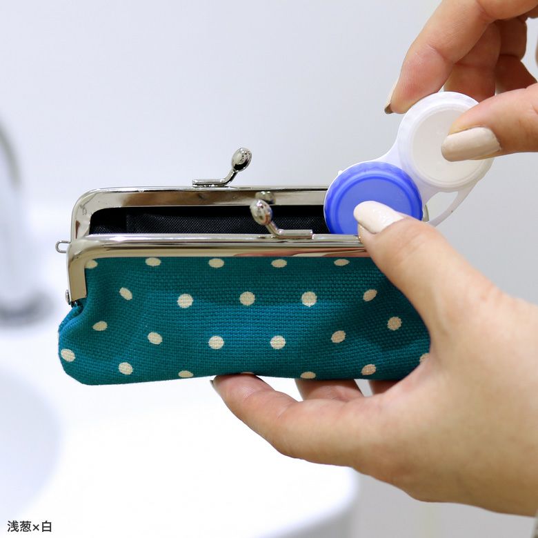 在庫商品】鏡付きがま口リップケース【帆布・唐草/水玉】 [M便 1/4