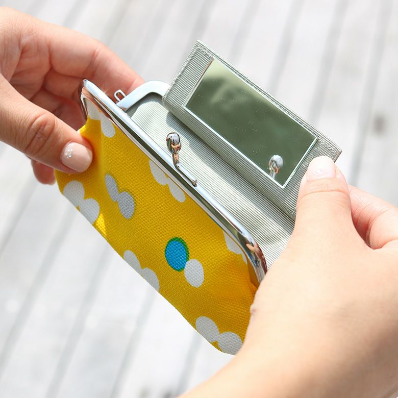 在庫商品】鏡付きがま口リップケース【帆布・にこだま柄】 [M便 1/4