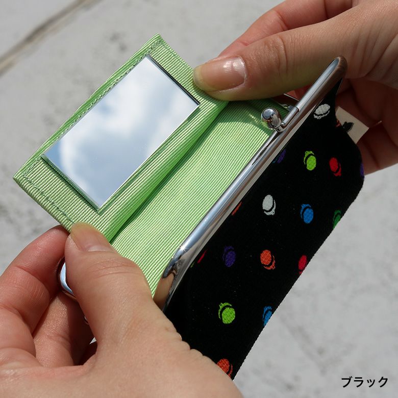 在庫商品】鏡付きがま口リップケース【帆布・がまドット柄】 [M便 1/4