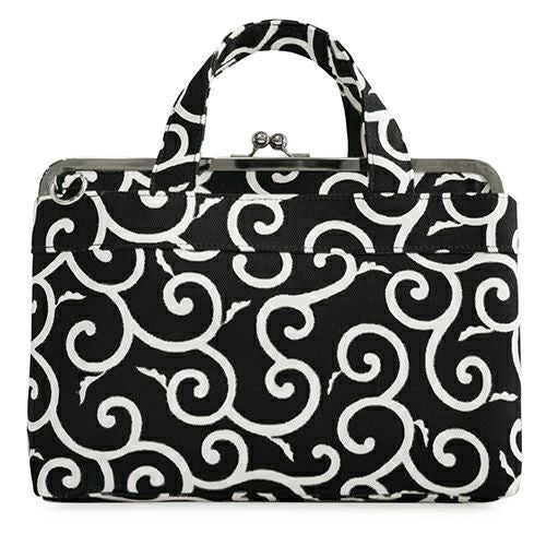 がま口手提げバッグ【帆布・無地/水玉/唐草】