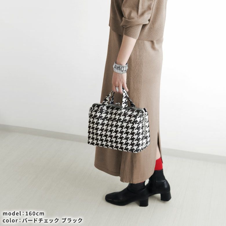 在庫商品】がま口手提げバッグ【帆布・バードチェック】 | がま口の