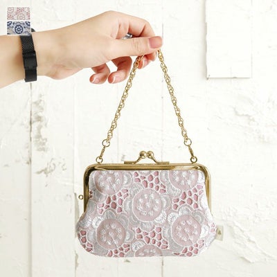 チェーン付き手提げがま口財布【ポリッシュレース】