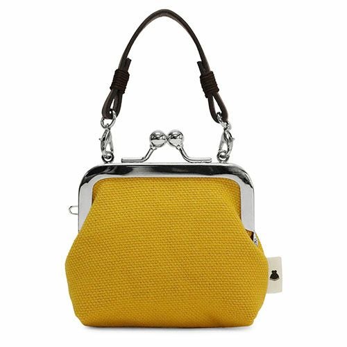 在庫商品】革ヒモ付き手提げがま口財布（小）【帆布・無地】 [M便 1/6