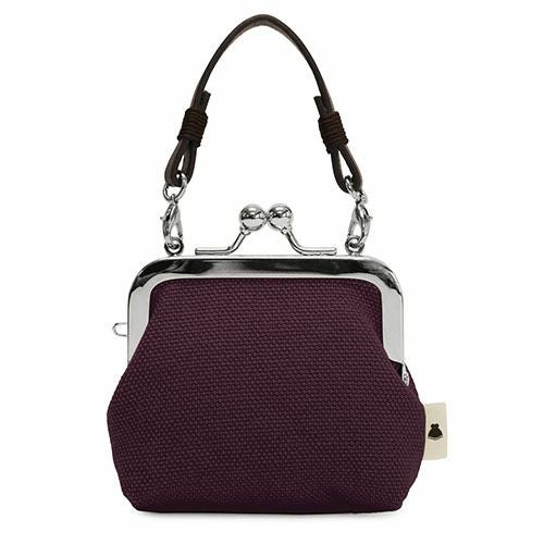 革ヒモ付き手提げがま口財布（小）【帆布・無地】