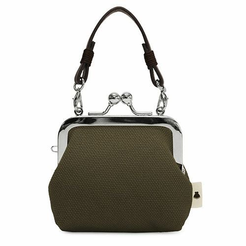 革ヒモ付き手提げがま口財布（小）【帆布・無地】