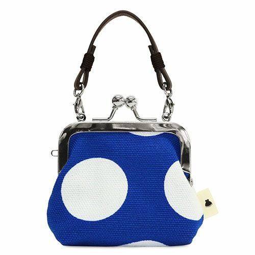 革ヒモ付き手提げがま口財布（小）【帆布・唐草/水玉】 