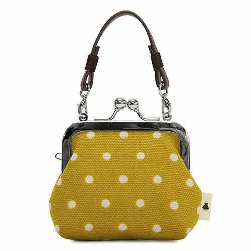 革ヒモ付き手提げがま口財布（小）【帆布・唐草/水玉】 