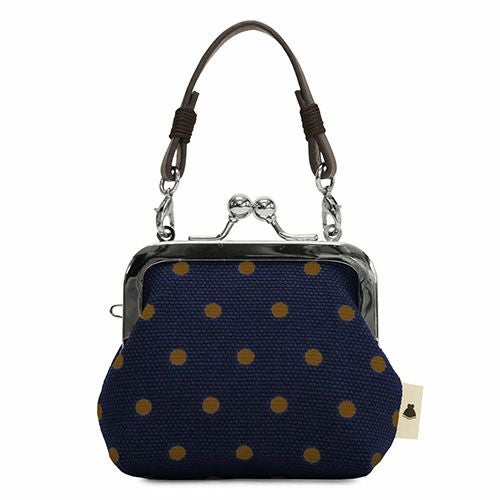 革ヒモ付き手提げがま口財布（小）【帆布・唐草/水玉】 