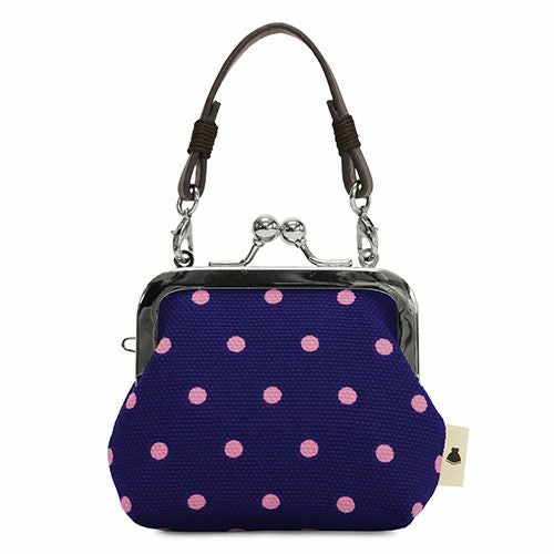 革ヒモ付き手提げがま口財布（小）【帆布・唐草/水玉】 