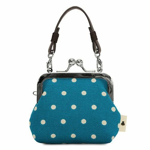 革ヒモ付き手提げがま口財布（小）【帆布・唐草/水玉】 