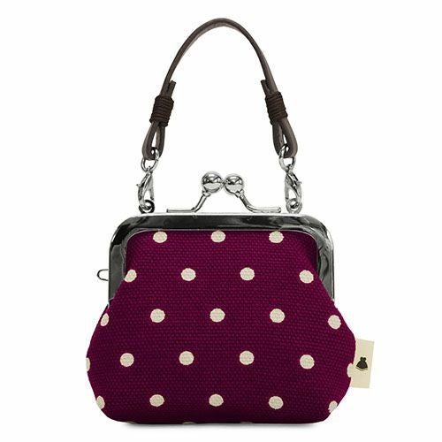 革ヒモ付き手提げがま口財布（小）【帆布・唐草/水玉】 