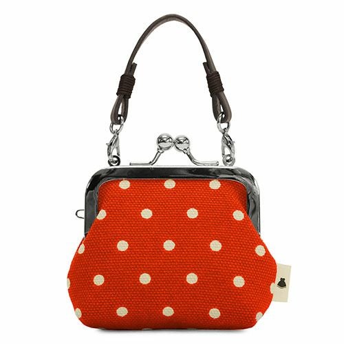 革ヒモ付き手提げがま口財布（小）【帆布・唐草/水玉】 