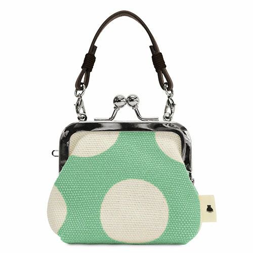 革ヒモ付き手提げがま口財布（小）【帆布・唐草/水玉】 