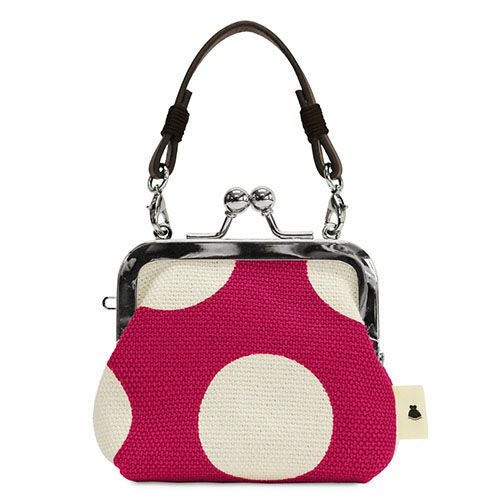 革ヒモ付き手提げがま口財布（小）【帆布・唐草/水玉】 