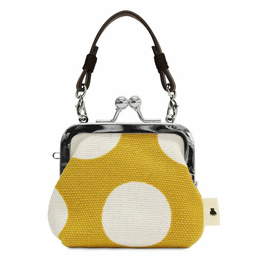 革ヒモ付き手提げがま口財布（小）【帆布・唐草/水玉】 