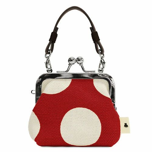 革ヒモ付き手提げがま口財布（小）【帆布・唐草/水玉】 