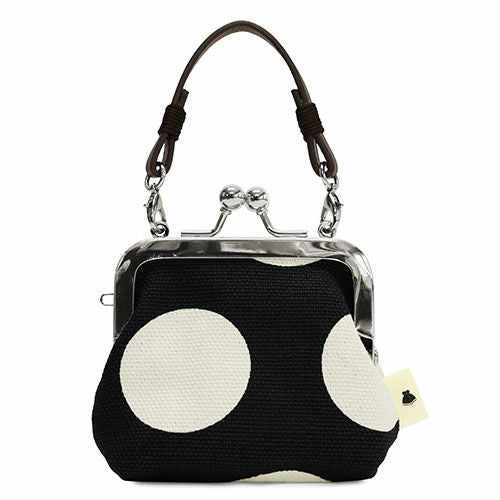 革ヒモ付き手提げがま口財布（小）【帆布・唐草/水玉】 