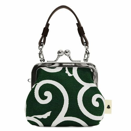 革ヒモ付き手提げがま口財布（小）【帆布・唐草/水玉】 