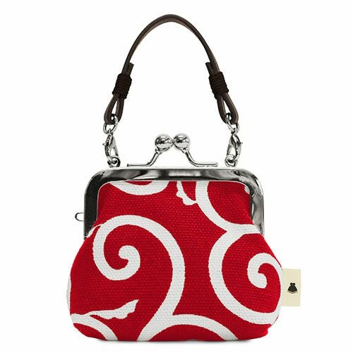 革ヒモ付き手提げがま口財布（小）【帆布・唐草/水玉】 