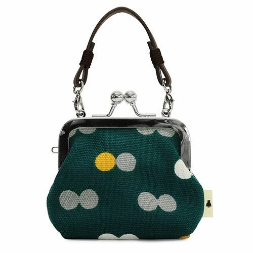 革ヒモ付き手提げがま口財布（小）【帆布・にこだま柄】