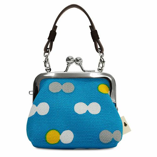 革ヒモ付き手提げがま口財布（小）【帆布・にこだま柄】