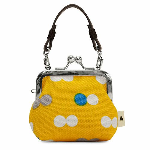 在庫商品】革ヒモ付き手提げがま口財布（小）【帆布・にこだま柄】 [M